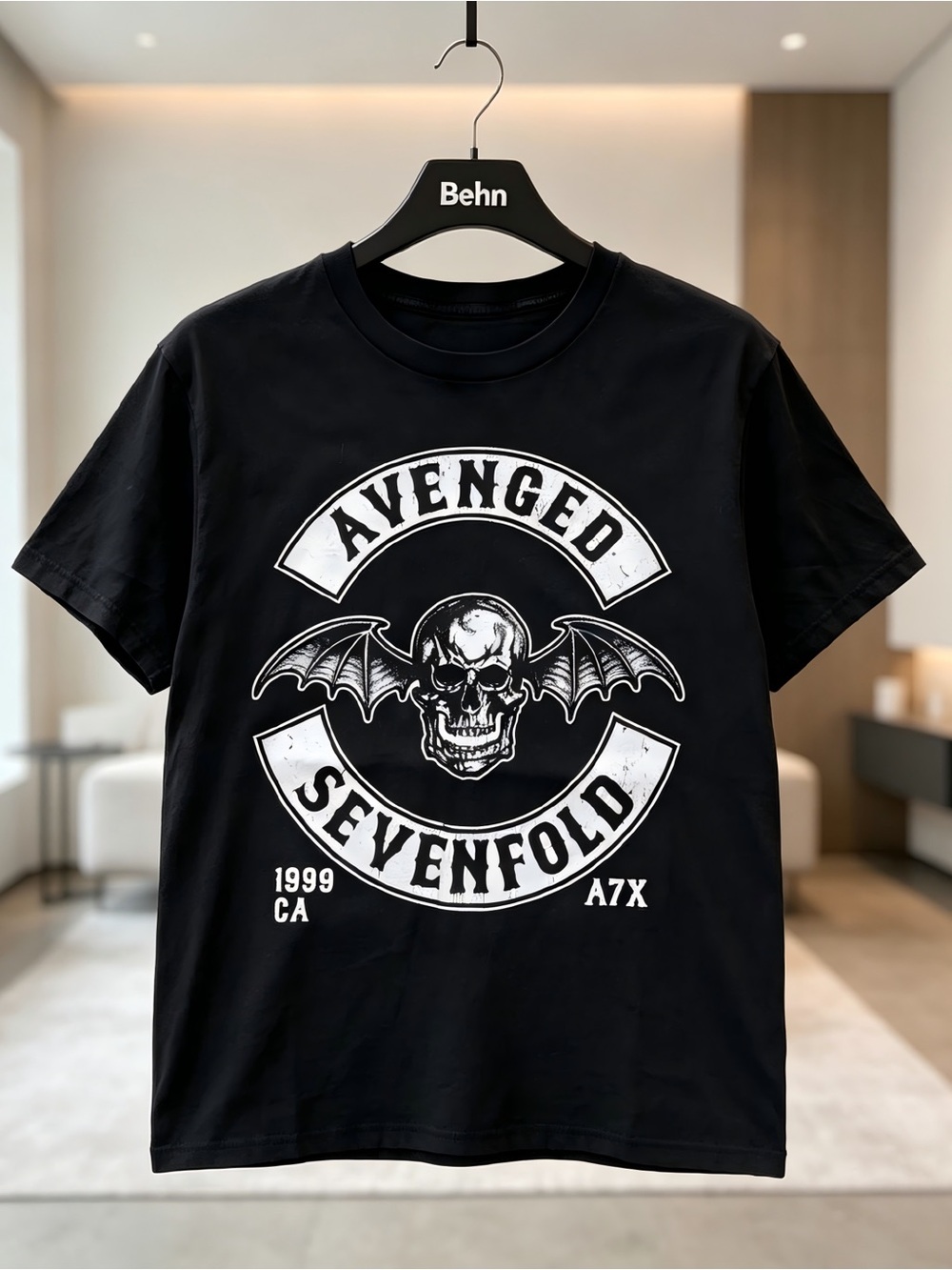 Avenged Sevenfold Deathbat Skull Logo 1999 CA Black Womens Mens T-shirt Unisex